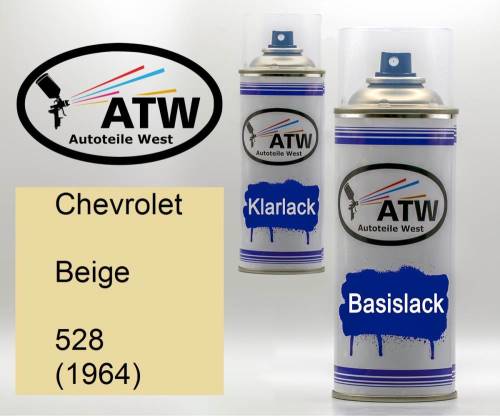 Chevrolet, Beige, 528 (1964): 400ml Sprühdose + 400ml Klarlack - Set, von ATW Autoteile West.